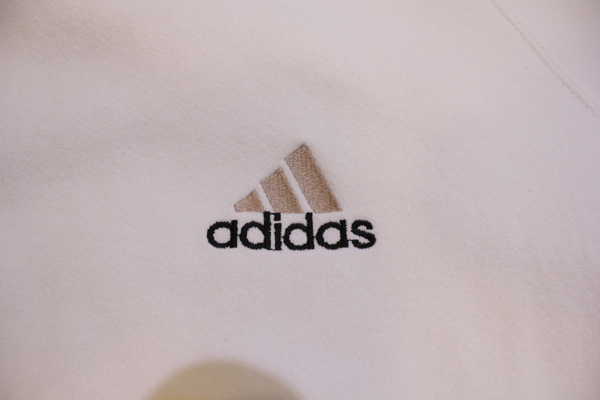 Adidas White Striped Made in USA Vintage 90's Crewneck Hoodie Sweatshirt