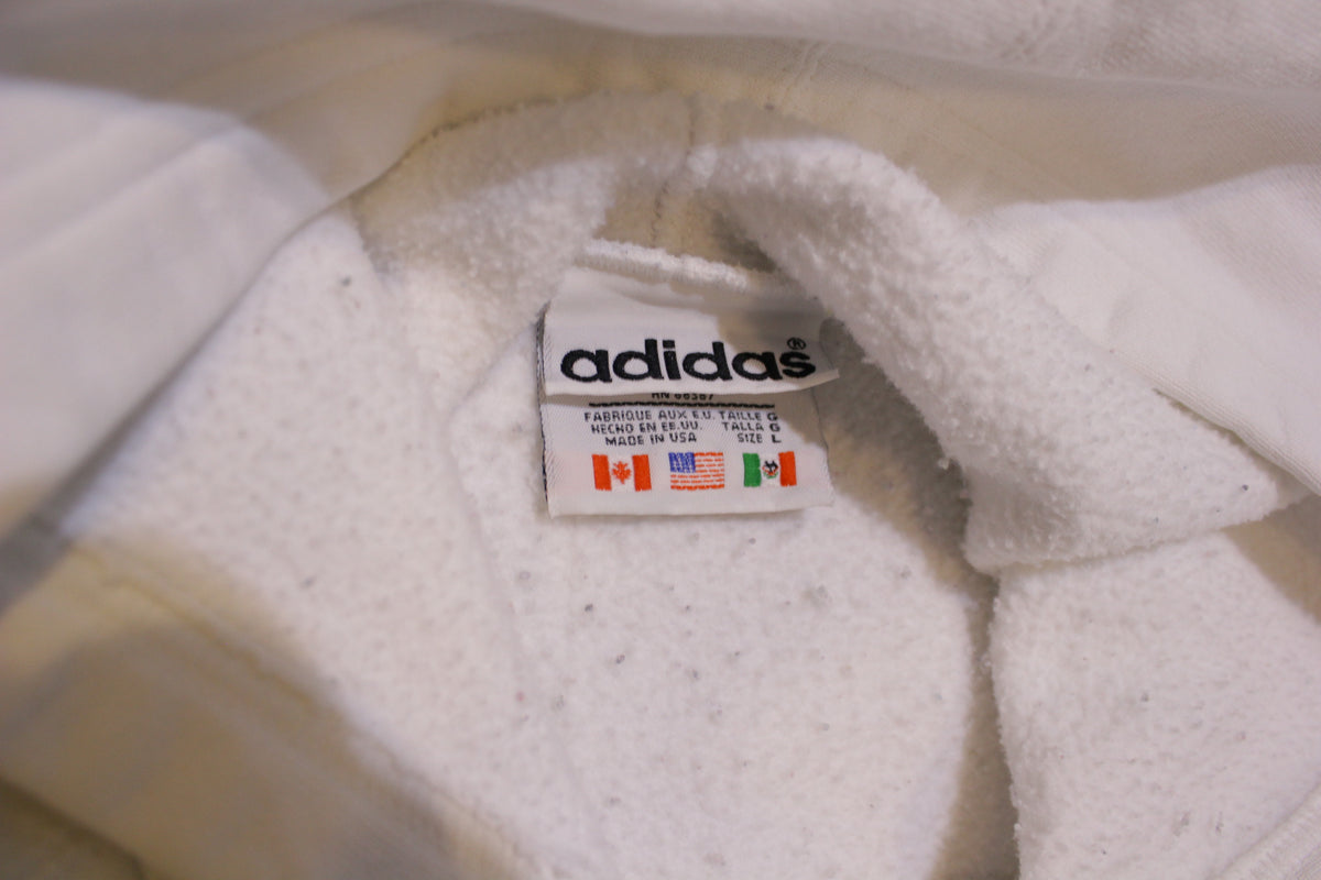 Adidas White Striped Made in USA Vintage 90's Crewneck Hoodie Sweatshirt