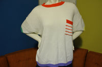 Le Moda II Vintage 80's Knit Short Sleeve Sweater Shirt. Colorful Pocket.