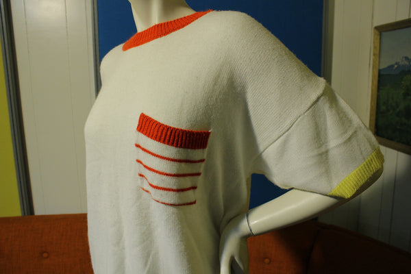 Le Moda II Vintage 80's Knit Short Sleeve Sweater Shirt. Colorful Pocket.