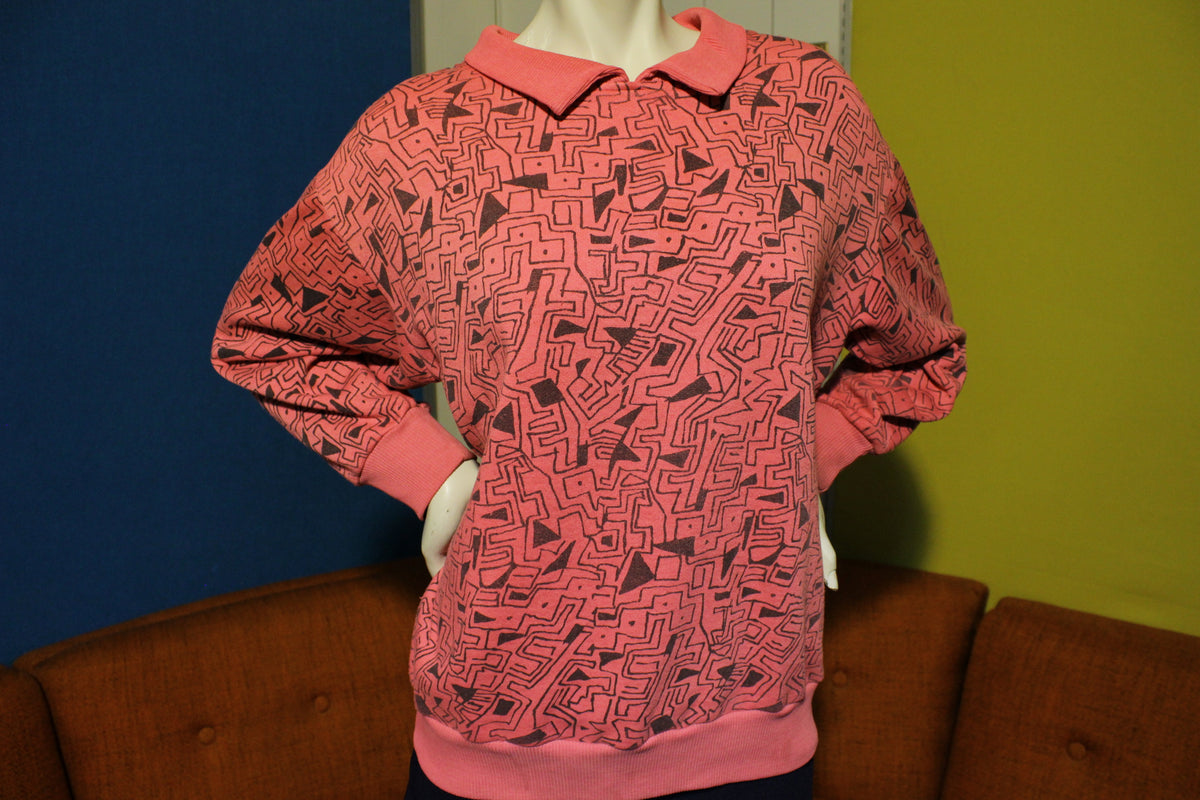 Pink In Living Color Abstract Design Sweatshirt. Vintage 80's 90's Long Sleeve Shirt.