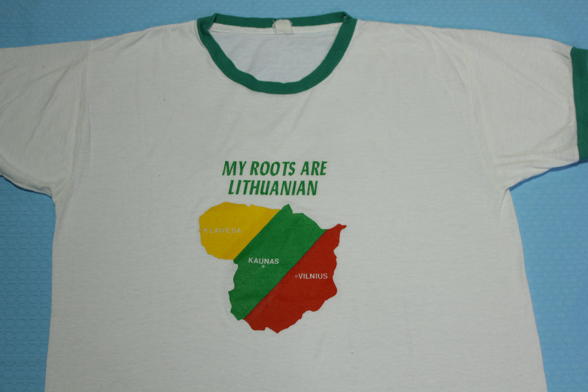 My Roots Are Lithuanian Vintage 80's Single Stitch Tourist Ringer Tee T-Shirt