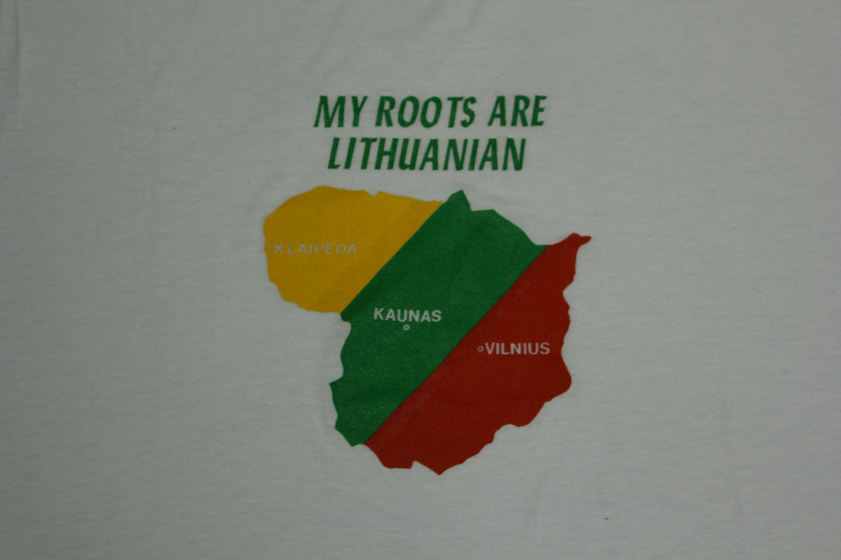 My Roots Are Lithuanian Vintage 80's Single Stitch Tourist Ringer Tee T-Shirt