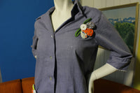 Little House Creations Vintage Chambray Button Up Chore Shirt & Garden Flowers