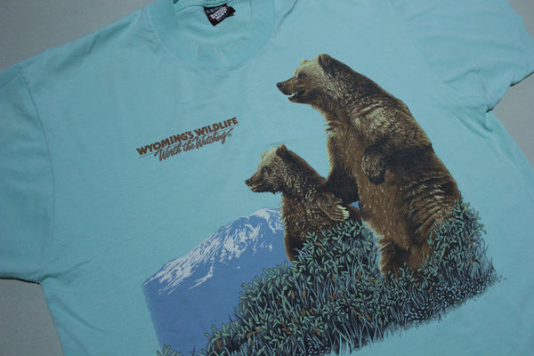 Wyoming Wildlife Worth Watching Vintage Grizzly Bear 1988 80's Screen Stars T-Shirt