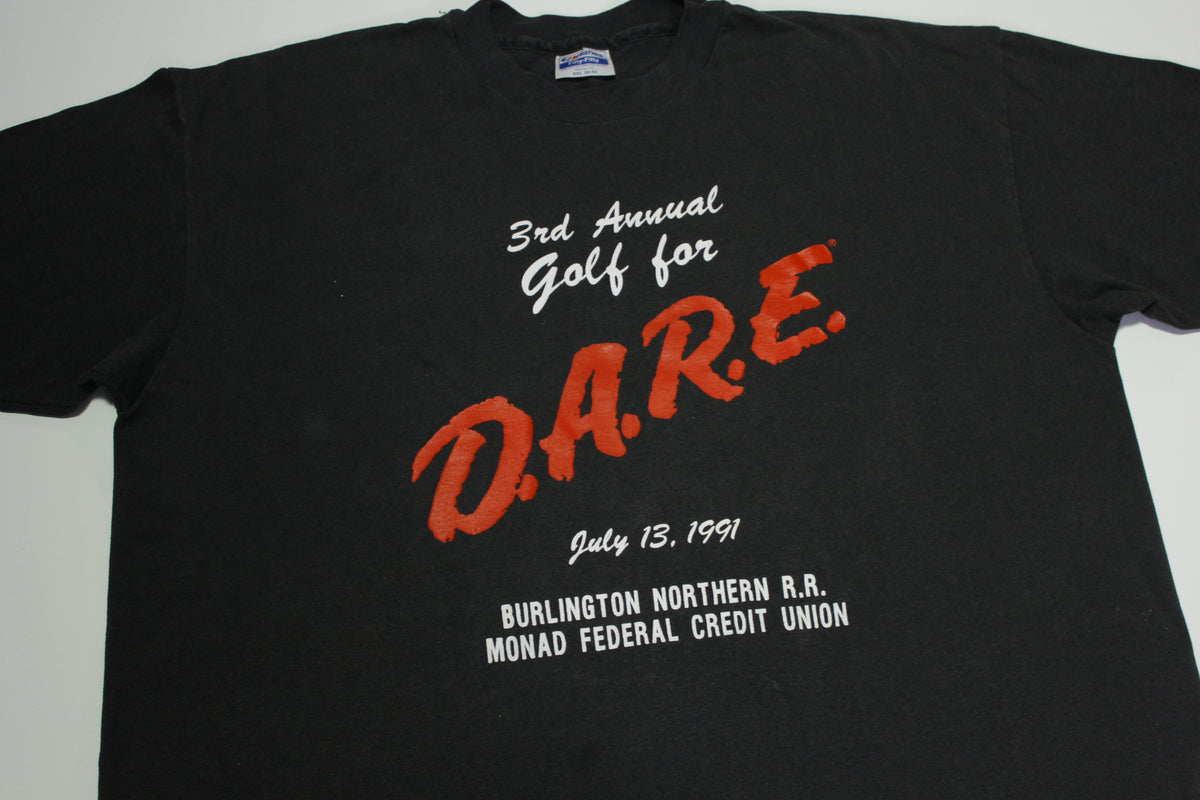 DARE Drugs Vintage 1991 Burlington Northern Golf Single Stitch Made in USA T-Shirt