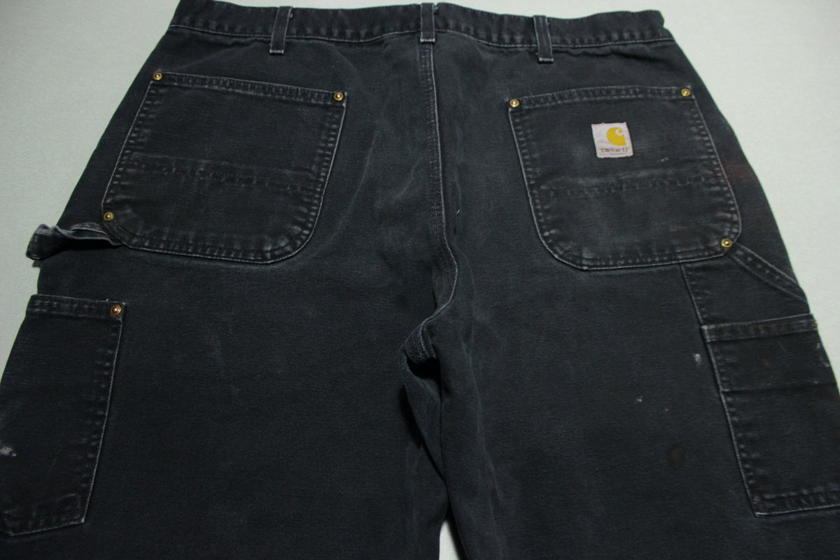 Carhartt B01 BLK Washed Duck Work Double Knee Front Pants Distressed