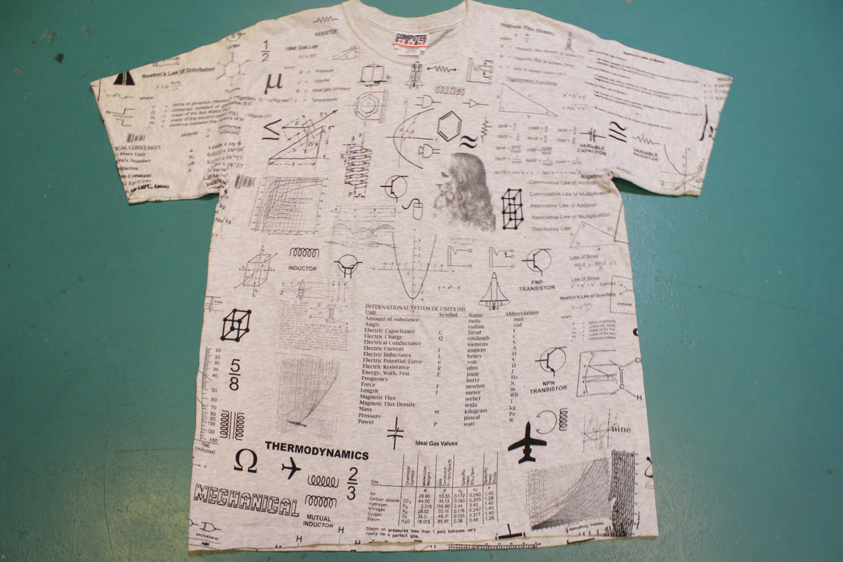 Mathematics Science All Over Print Leonardo Da Vinci Vintage 90's T-Shirt