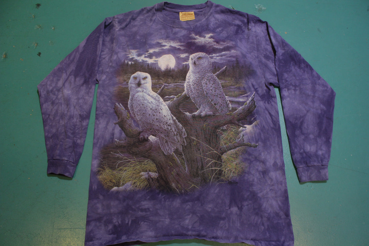 Owls Wilderness Scene Tie Dye Vintage 90's Made in USA Long Sleeved T-Shirt