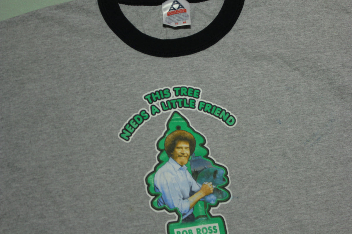 Bob Ross Paints 00's Licensed Promo Ringer T-Shirt This Tree Needs A Little Friend