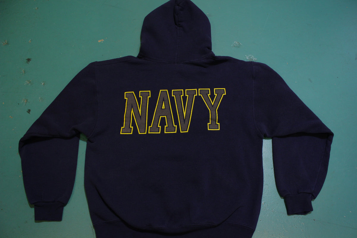 SOFFE 50/50 Hoodie Sweatshirt Blue US Navy USN Reflective Hooded Vintage 80's