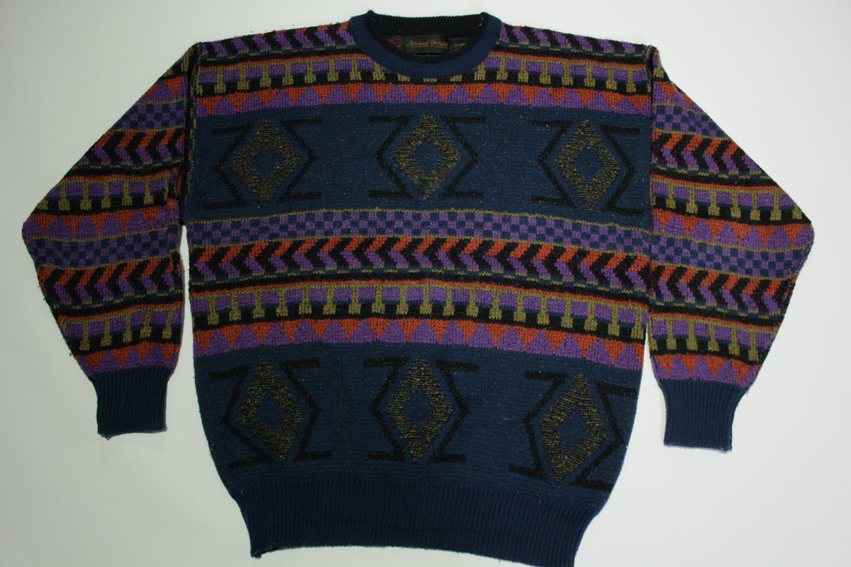 Michael Gerald Vintage 1980's  Fireplace Striped Geometric Acrylic Sweater
