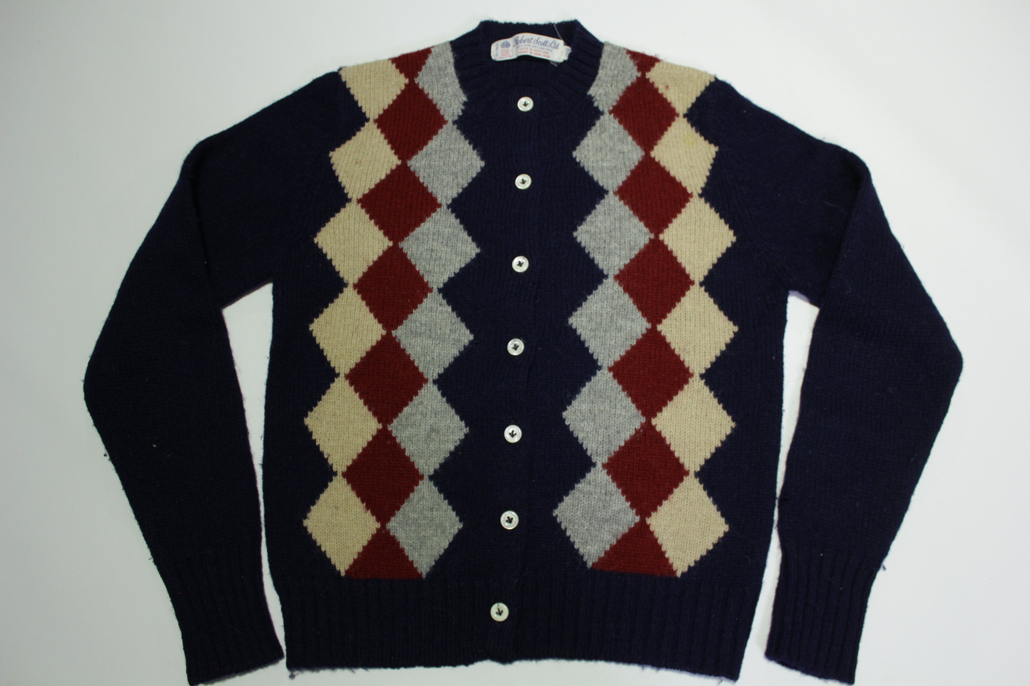 Robert Scott LTD Vintage 60's 70's Shetland Wool Argyle Cardigan