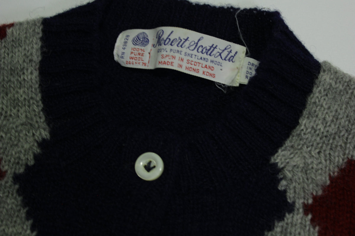 Robert Scott LTD Vintage 60's 70's Shetland Wool Argyle Cardigan Sweater