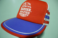 Rainier Beer Vintage 80's Sun Downs Fun Sun Futurity 3 Stripe Snapback Trucker Hat Cap