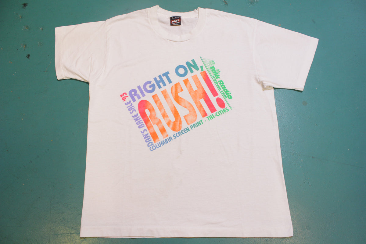 Right On Rush Limbaugh 1993 AM Talk Radio Vintage 90's Single Stitch T-Shirt