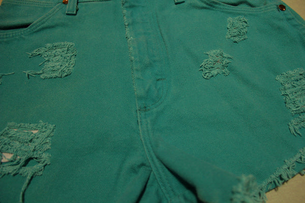 Wrangler Vintage 80's Paper Tag Hot Green Distressed Cutoff Jean Shorts