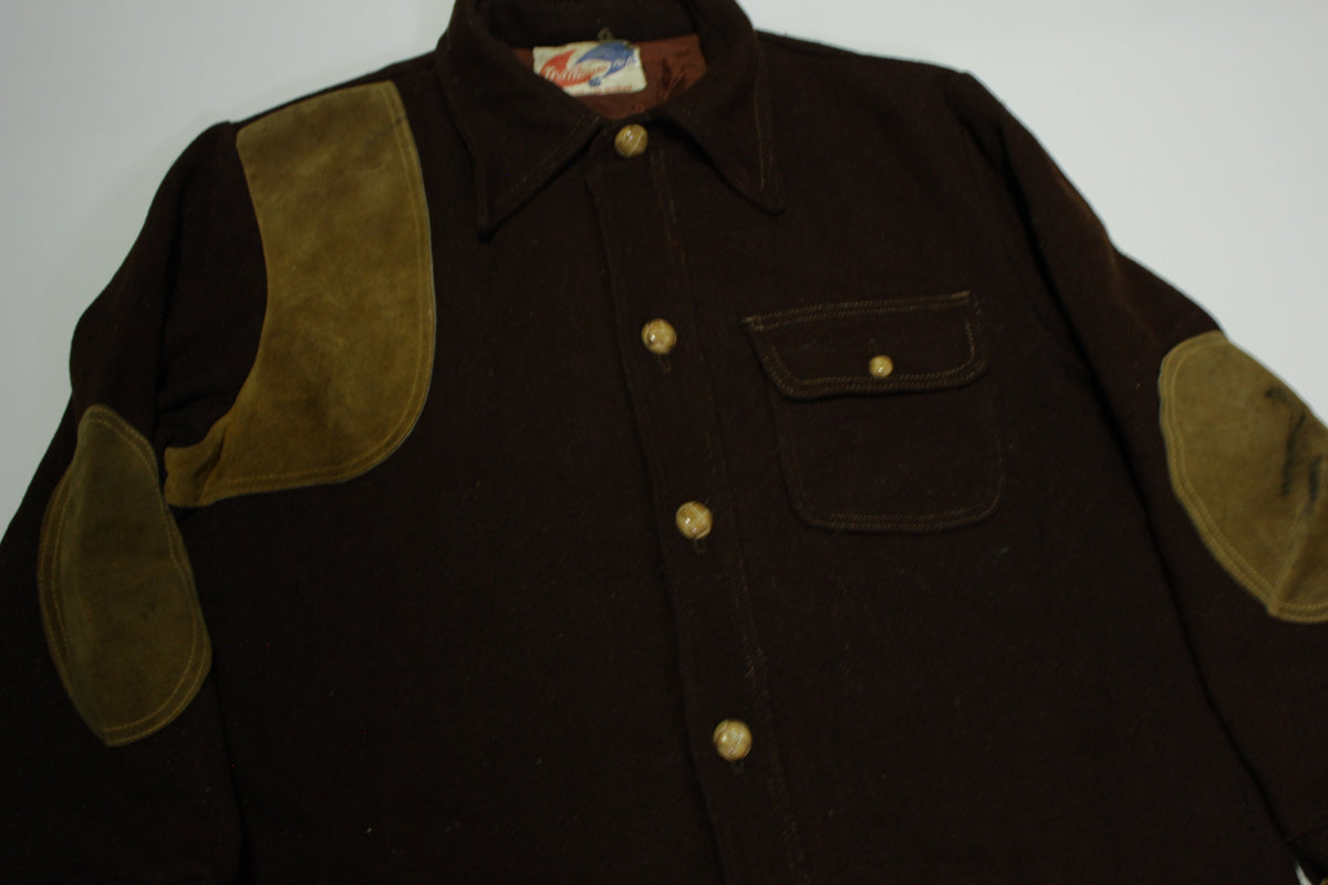 Trailmaster Vintage 70's Heavy Wool Leather Patch Hunting Shooting Shirt Jacket
