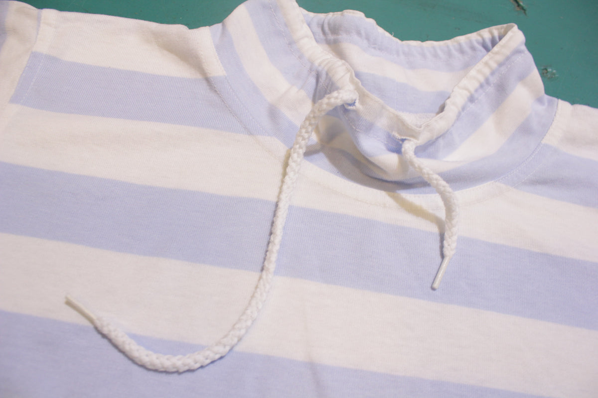 Lana D New York Made in USA Vintage 80s Mock Collar Striped Long Sleeve Pocket Shirt