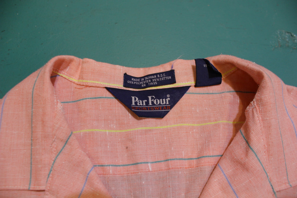 Par Four Sportswear Vintage 80's Button Up Short Sleeve Striped Golf Shirt