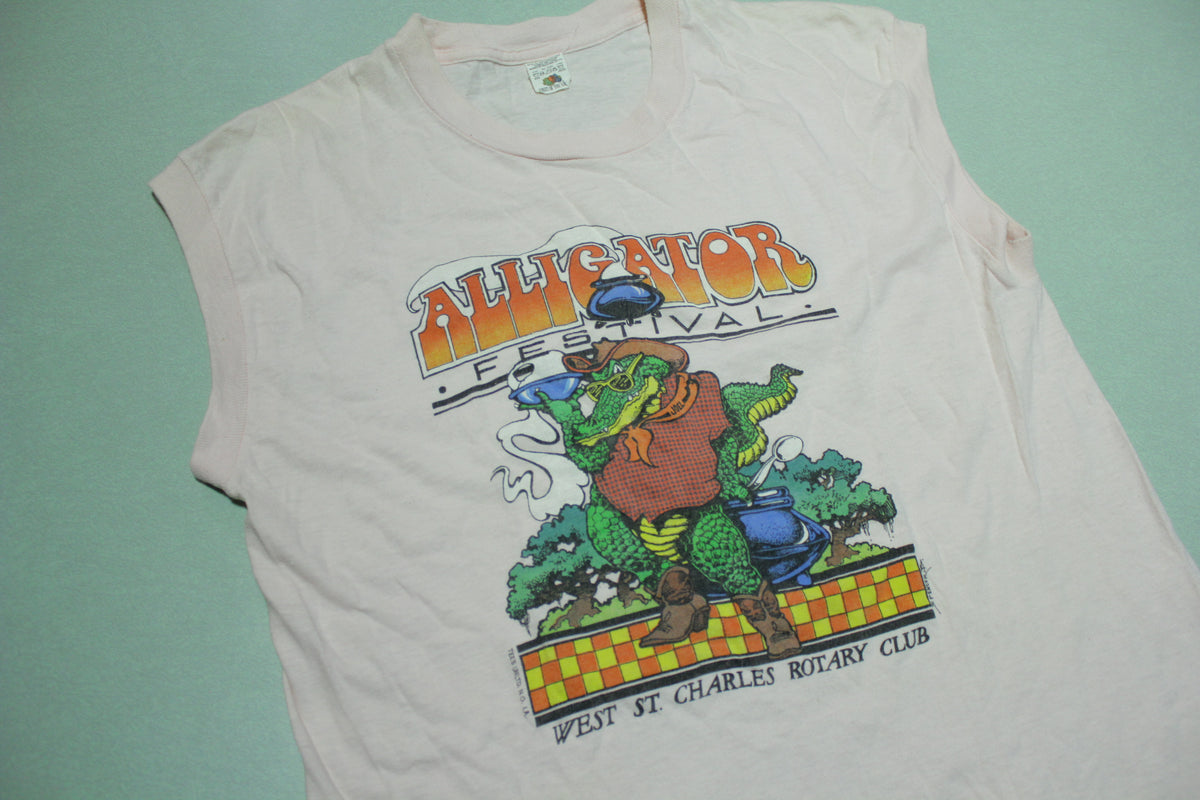 Alligator Festival West St. Charles Rotary Club Cookout Vintage 80's Pink Muscle Shirt