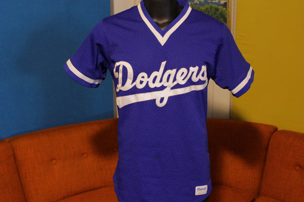 L.A. Dodgers Vintage Pullover V-Neck Mesh Jersey. Blue Majestic Official USA Made
