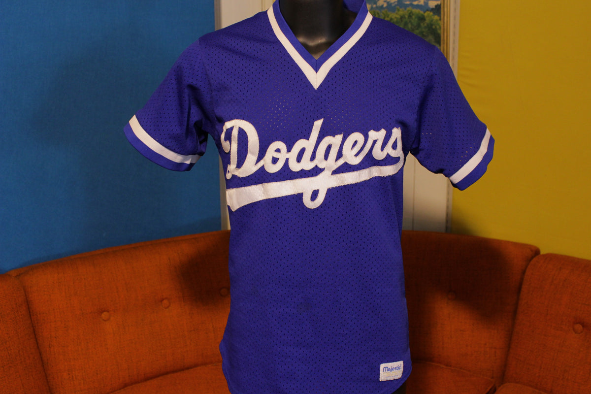 L.A. Dodgers Vintage Pullover V-Neck Mesh Jersey. Blue Majestic