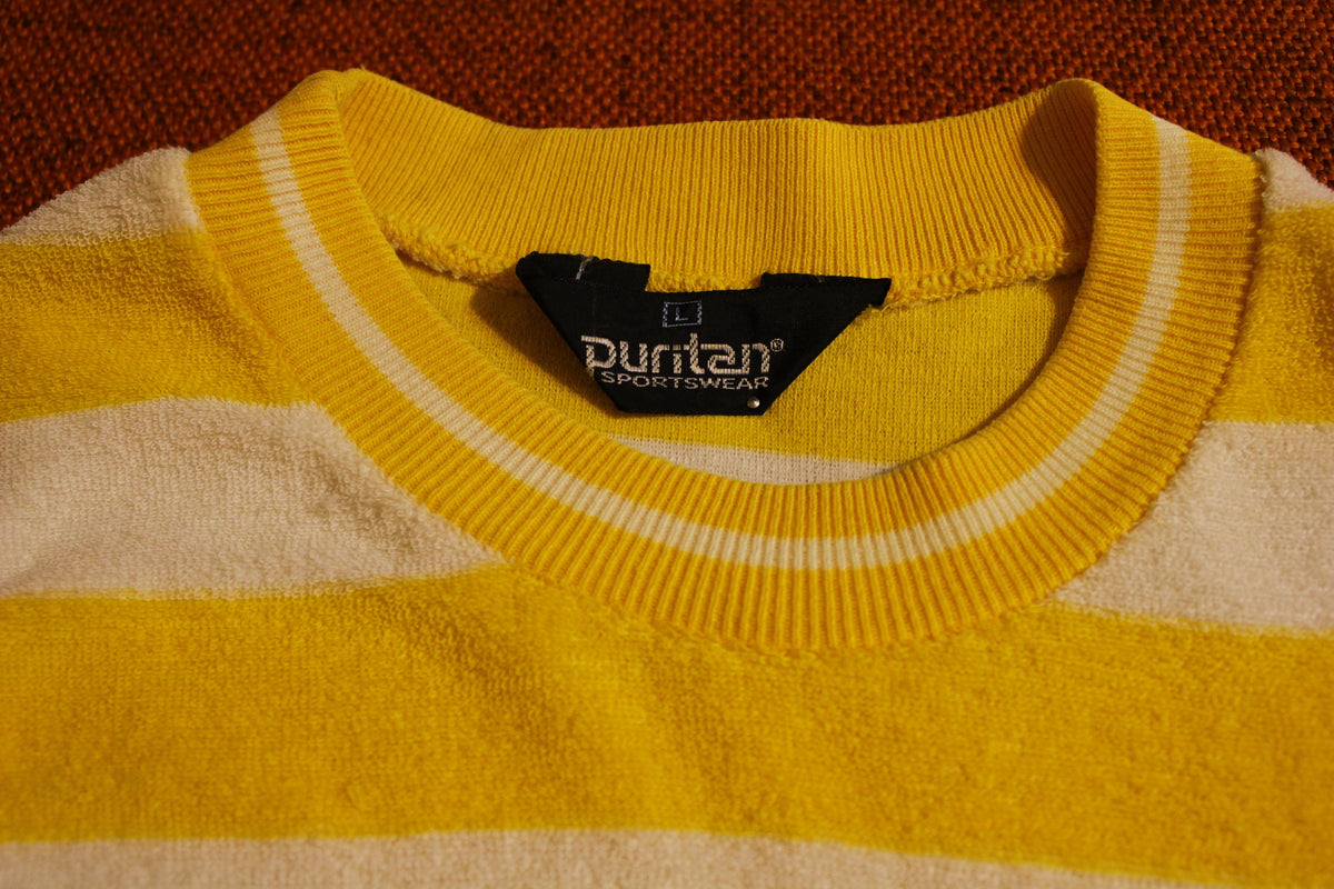 Puritan 70's Terry Cloth Yellow Striped T-Shirt. Vintage Tee Size Medium