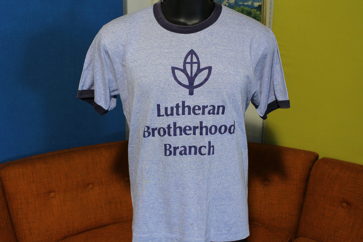 Lutheran Brotherhood Branch 70's Cult Blue Heathered Ringer Screen Stars T-Shirt