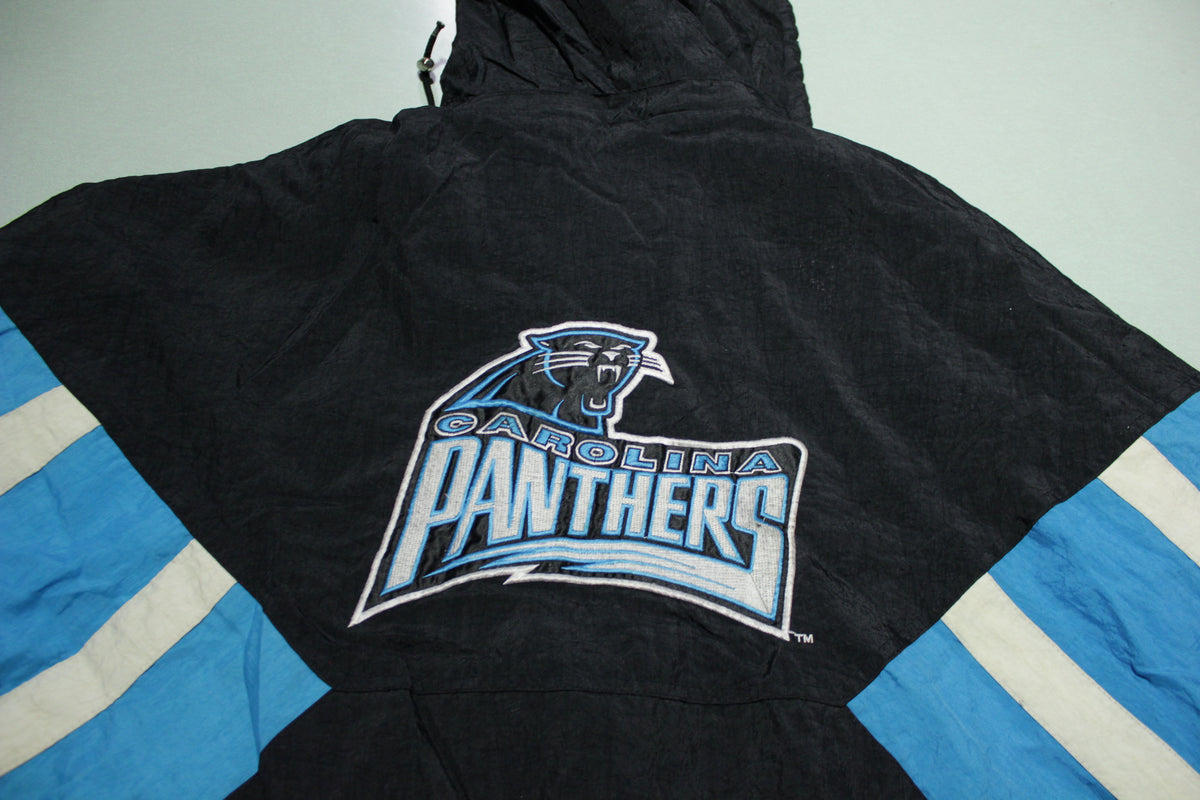 Carolina Panthers Big Logo Vintage 90's Black Blue Starter Pullover Hoodie Jacket Center Pouch