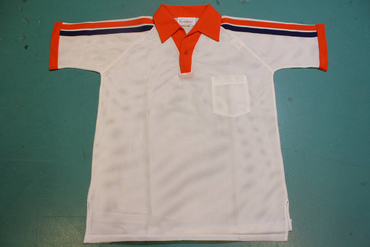 Heritage Sportswear Made In USA Vintage Mesh Air 1970's Tennis Disco Polo Shirt