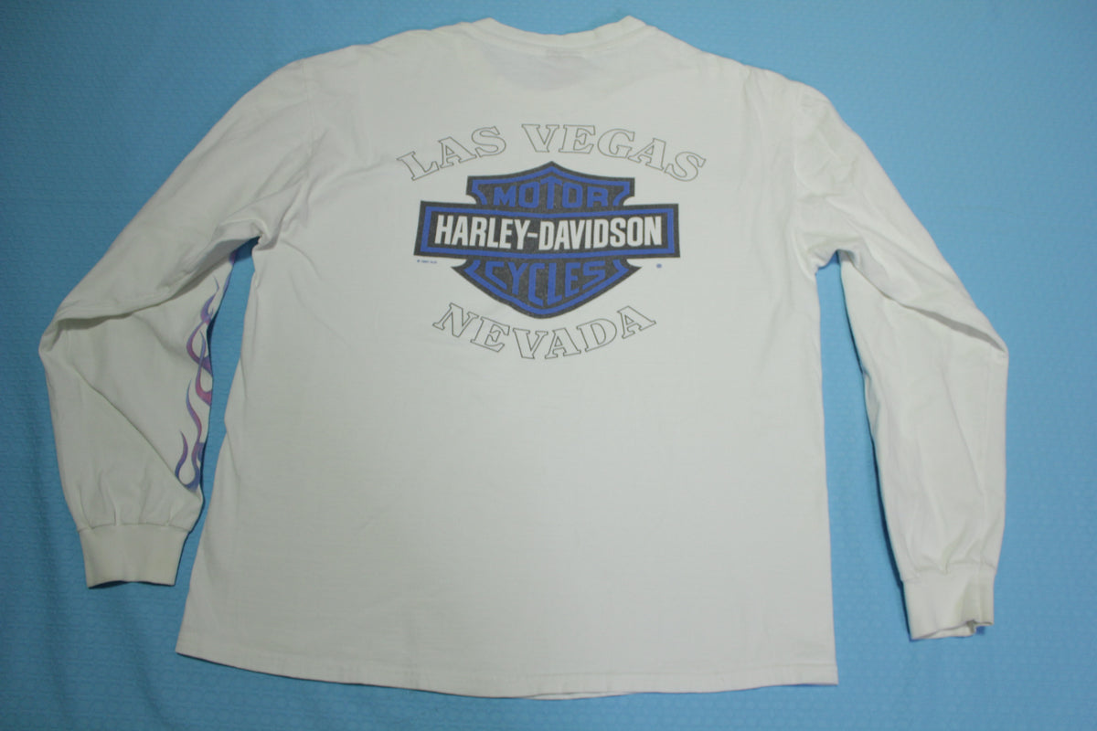 Harley Davidson Motorcycles Vintage 90's Las Vegas Nevada 1997 Long Sleeve Flames T-Shirt