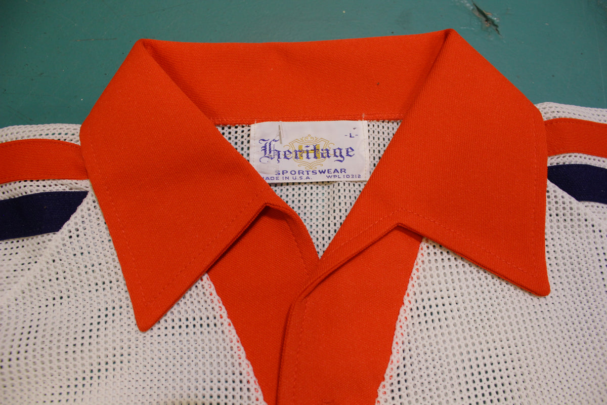 Heritage Sportswear Made In USA Vintage Mesh Air 1970's Tennis Disco Polo Shirt