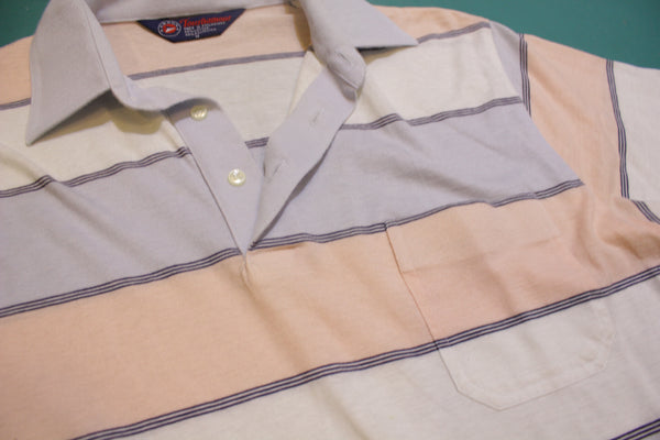 Tournament Arrow Striped 80's Vintage Tennis Golf Single Stitch Polo Shirt