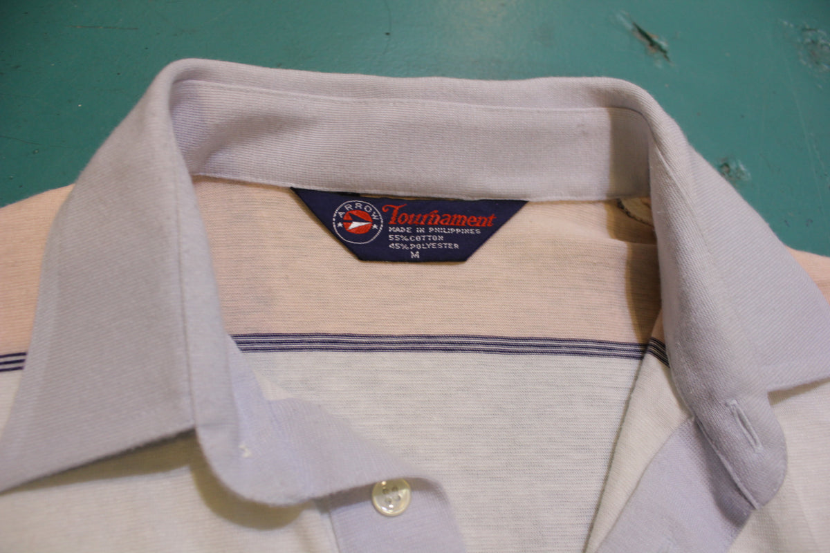 Tournament Arrow Striped 80's Vintage Tennis Golf Single Stitch Polo Shirt