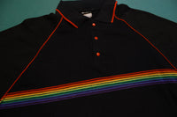 Traxx Rainbow Striped 80's Vintage Tennis Golf Single Stitch Polo Shirt