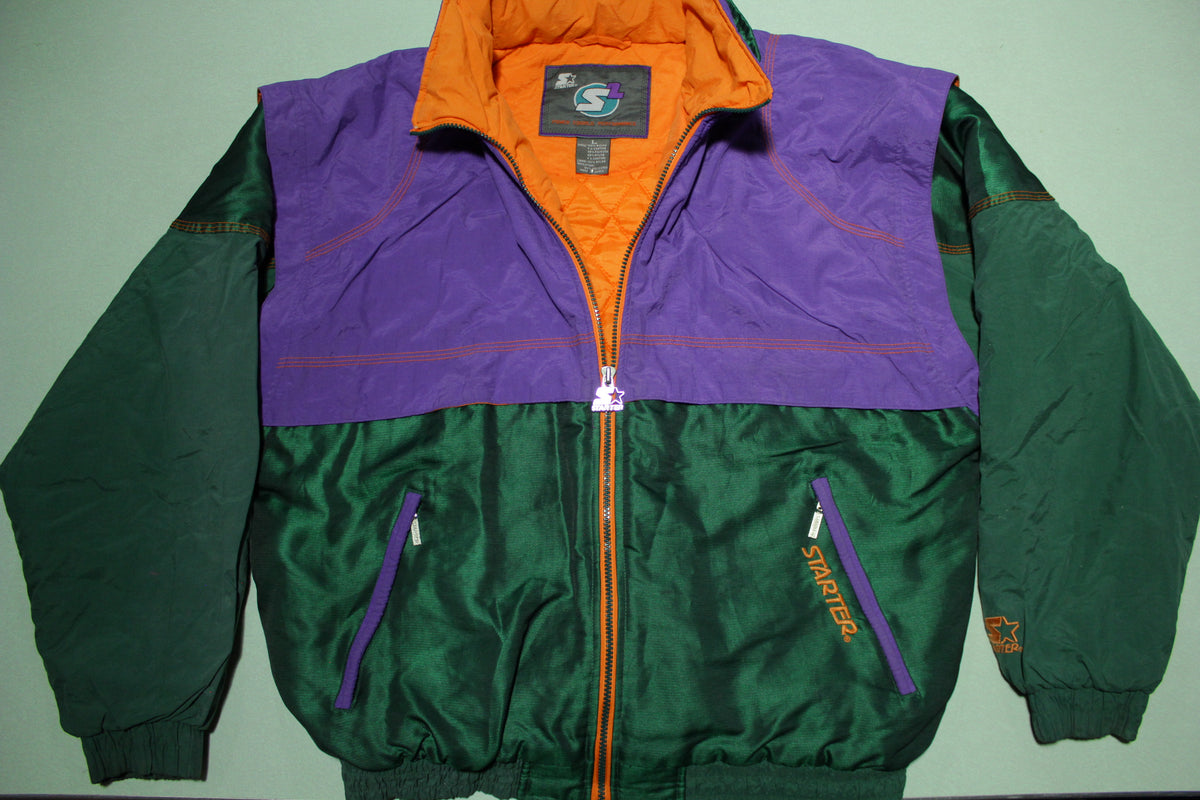 S2 Color Block Purple Green Big Logo Vintage 90's Starter Zip Up Hoodie Parka Jacket