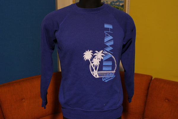 Hawaii Aloha Vintage Bassett Walker 80's Sweatshirt. Medium Blue Beach.