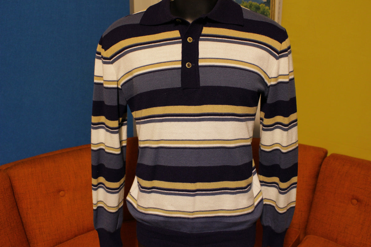 The Bon Vintage Striped 70's Long Sleeve Polo Knit Sweater Shirt.