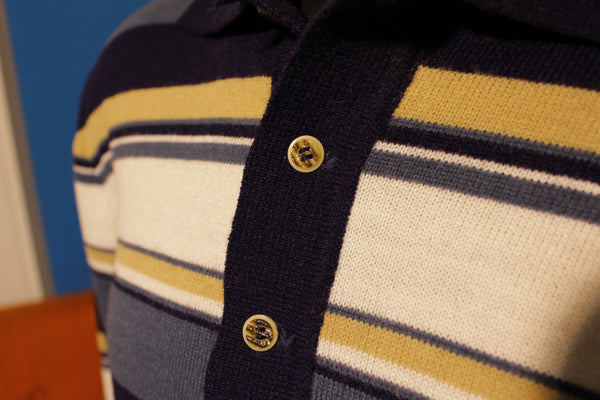 The Bon Vintage Striped 70's Long Sleeve Polo Knit Sweater Shirt.