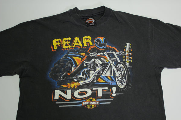 Harley Davidson Motorcycles Vintage 90's Flames Drag Strip Single Stitch Fear Not T-Shirt