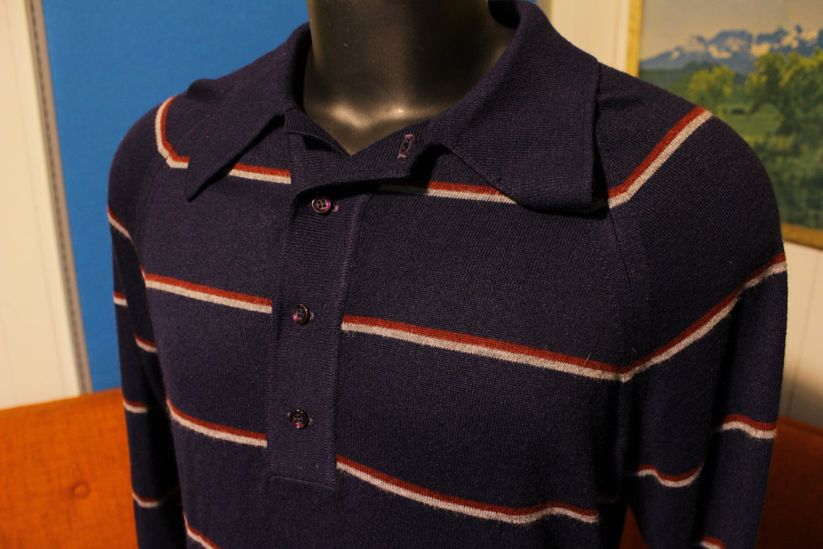 Lord Jeff Royal Garfinckels Striped Long Sleeve Polo Knit Shirt 70s