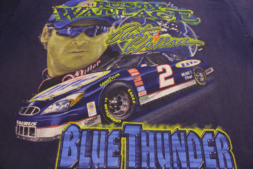 Rusty Wallace #2 Blue Thunder Turn On The Blue Chase Authentics XL outlet Navy T-Shirt