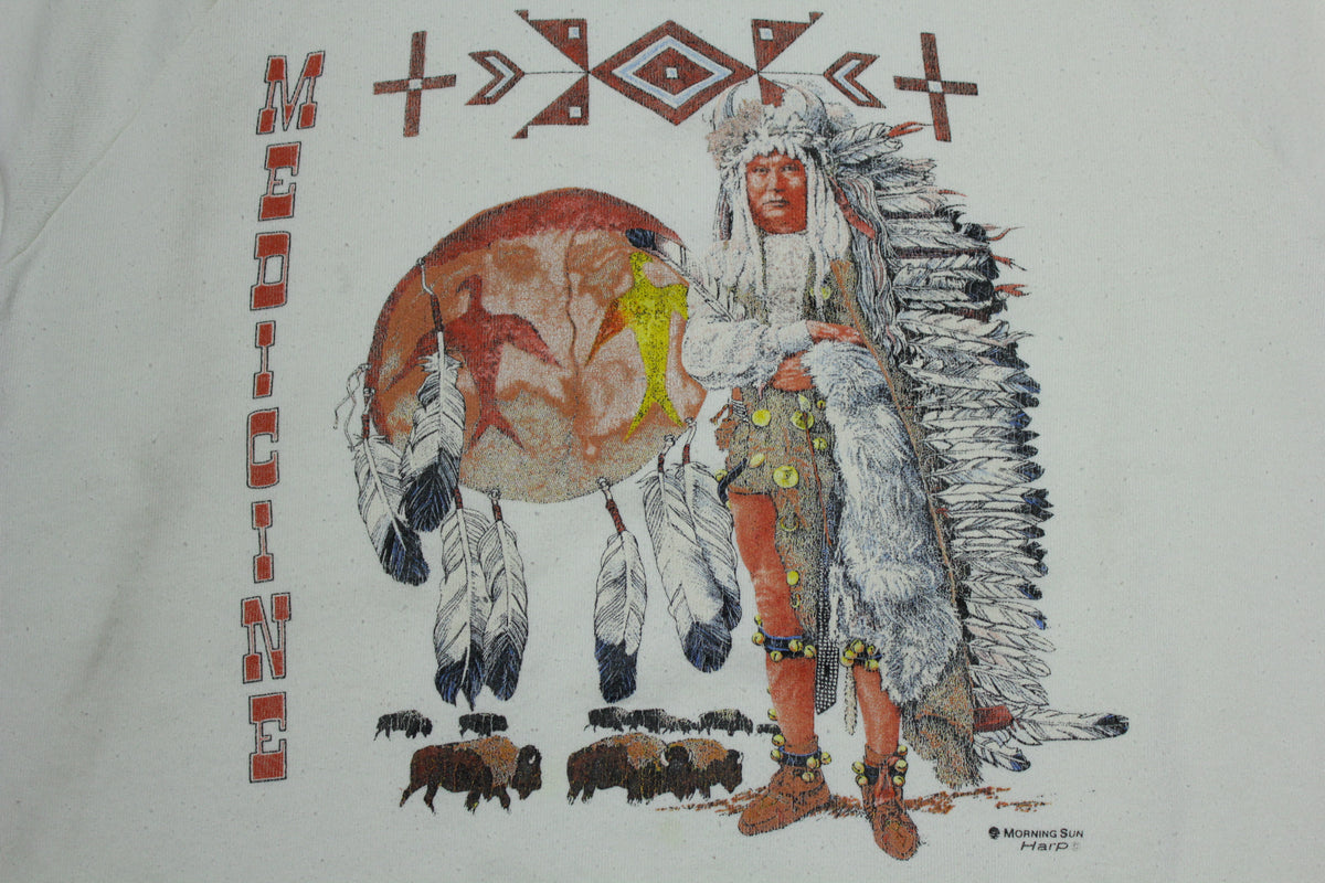 Tribal Native American War Chief Vintage 80's Morning Sun Crewneck Sweatshirt