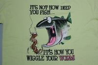 Deep Fish Wiggle Your Worm Vintage 80's Funny Fishing Single Stitch T-Shirt