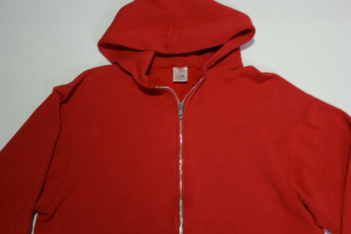 Fruit of the Loom Vintage 90's Blank Red Basic Essential Hoodie Zip Up Pocket Sweatshirt