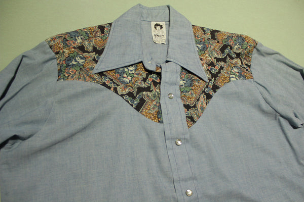 Andy Kaufman Vintage Pearl Snap Western Floral Patchwork Chambray 70's Button Up Shirt