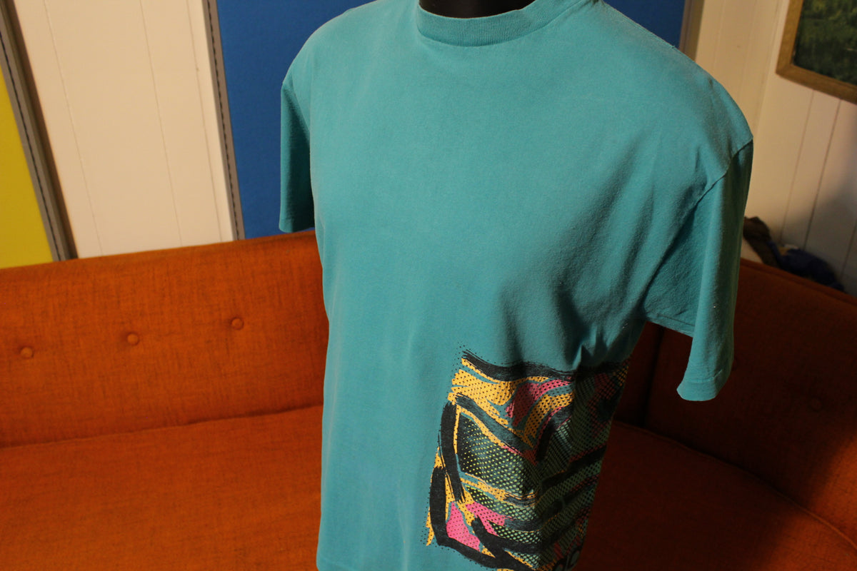 Adidas 90's Wrap Around Logo Vintage T-Shirt USA Neon Trefoil Colors Round Two