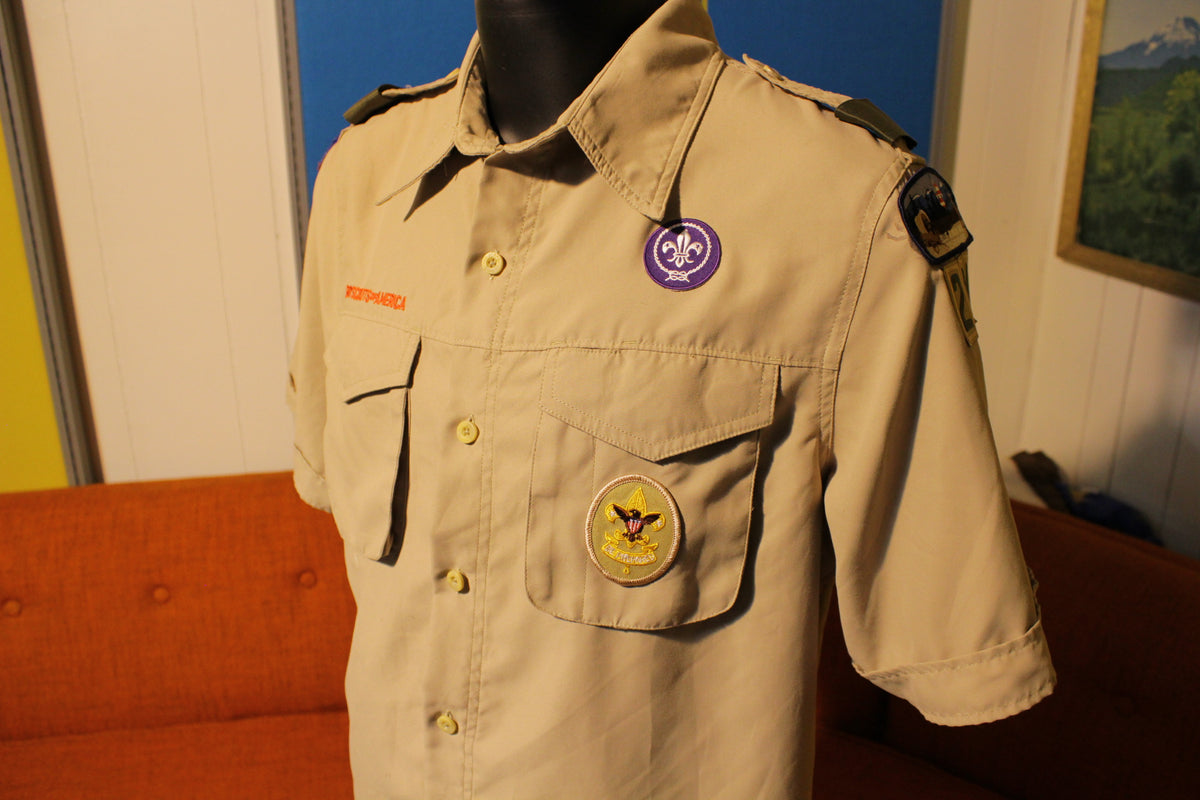 BOY SCOUTS Of America UNIFORM Shirt #214 VENTED Polyester Adult Mens Patches