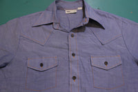 Sears Jeans Joint 60s Vintage Chambray Orange Thread Hippie Button Up Shirt